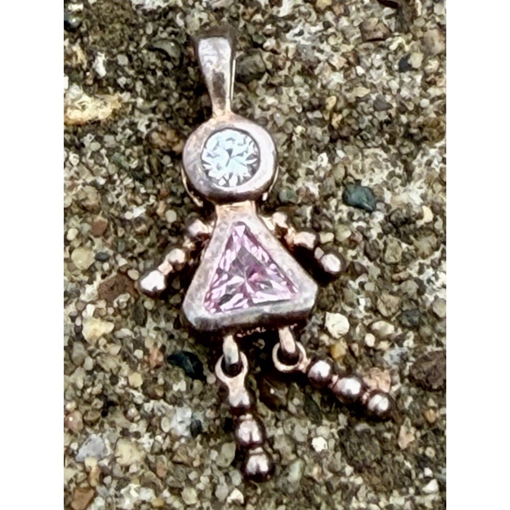 Vintage 925 Sterling Silver Girl Beaded Glass June Birthstone Charm Pendant